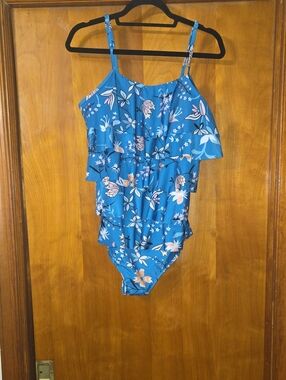 Blue Floral Ruffle One-Piece Swimsuit